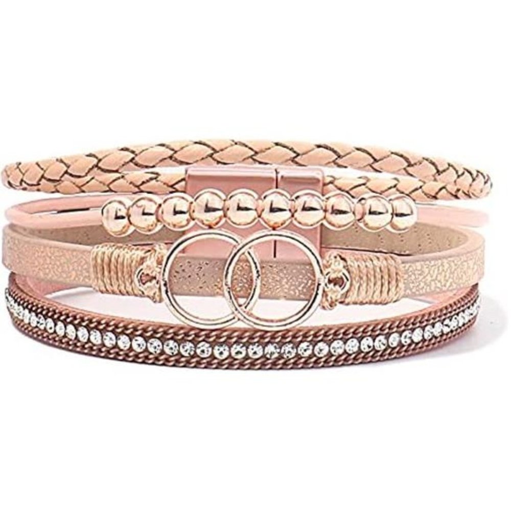 Boho Wrap Bracelets Leather Cuff Bangle Gold Bead… - image 1